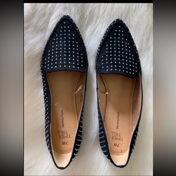 Time&Tru Women’s Black Silver Studded Flats NWOT Size 7W - Picture 5 of 6